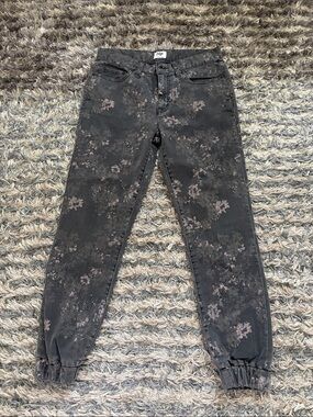 Tokyo Darling Floral Denim Boyfriend Joggers Grey Pink Stretch Pants Size 2